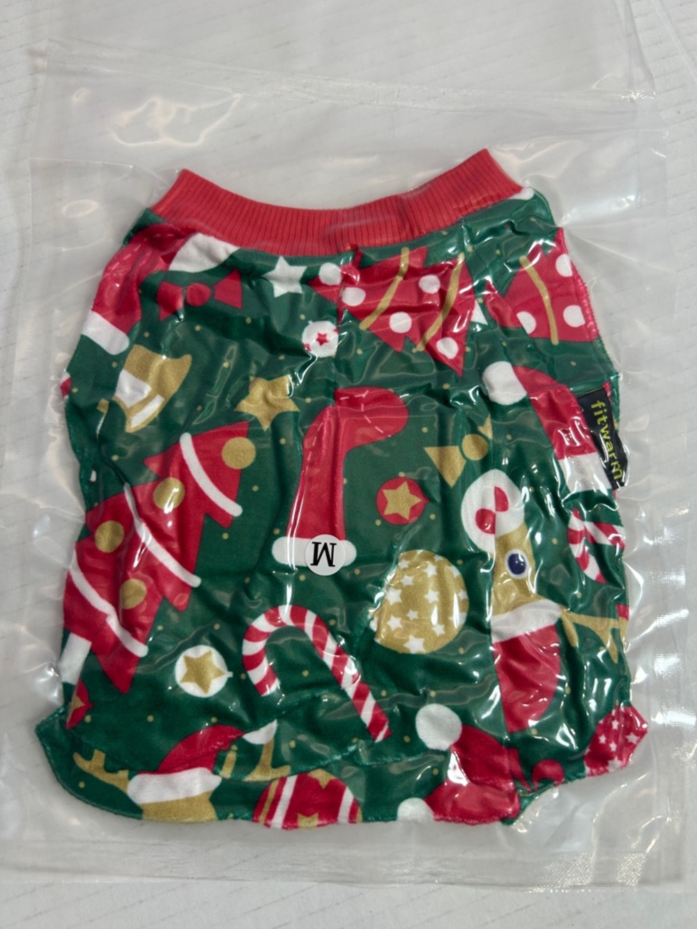 Holiday Dog Tee - Green, Red & Gold Christmas Print size M
